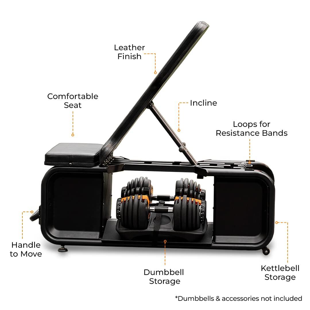 Flexnest Flexbench Pro Incline and Flat Bench with Adjustable Dumbbell Storage & Kettlebell Storage