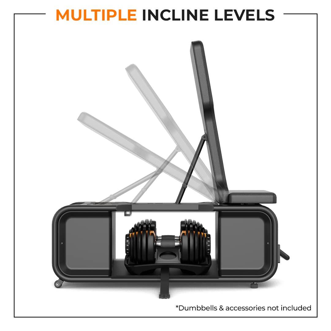 Flexnest Flexbench Pro Incline and Flat Bench with Adjustable Dumbbell Storage & Kettlebell Storage