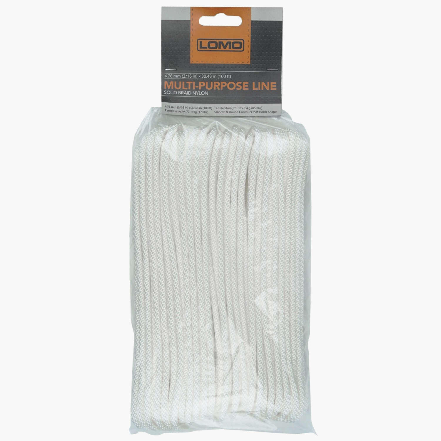 Lomo Multi Purpose Line, 4mm x 30m Solid Braid Nylon Rope - White 1/3