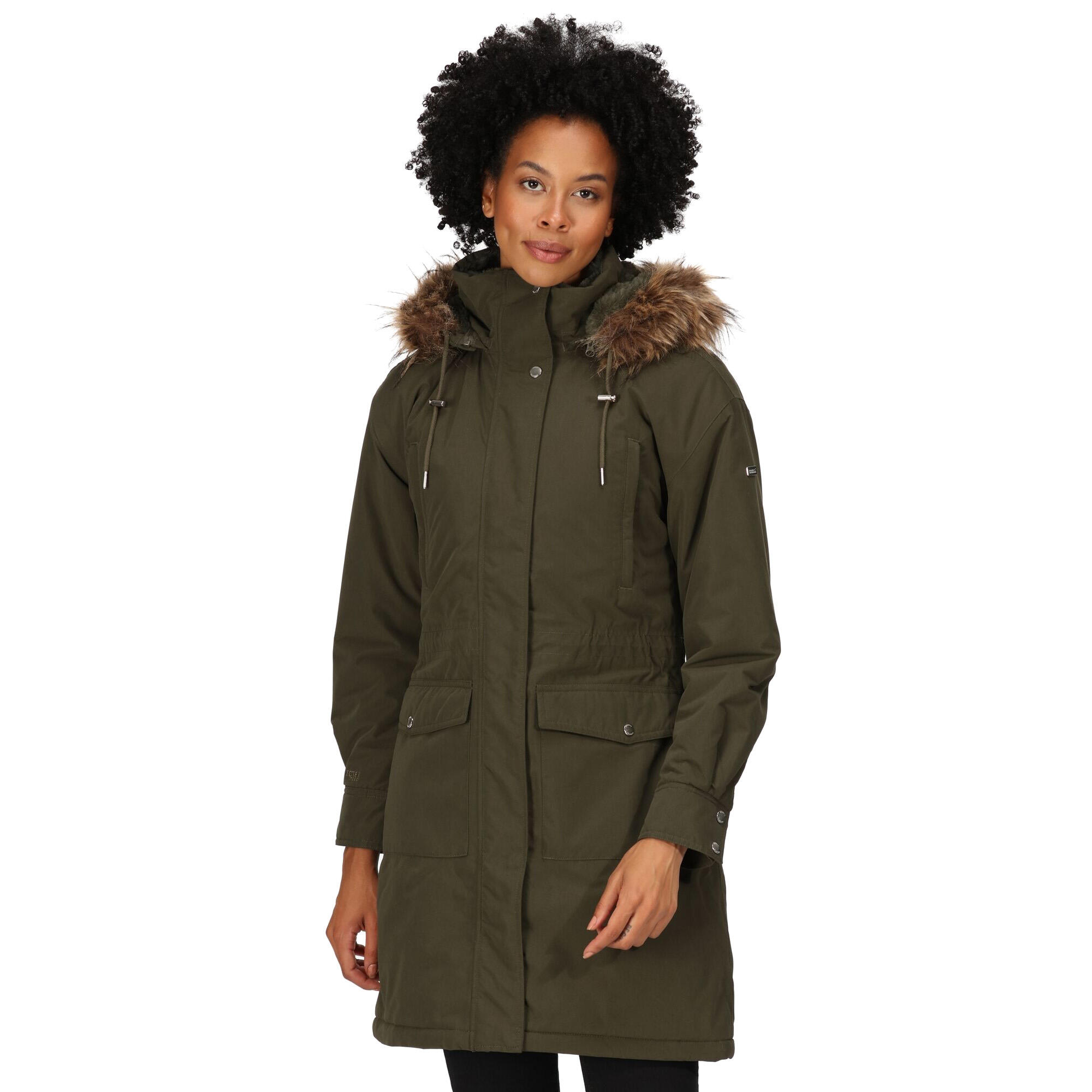 Womens/Ladies Shiloh Faux Fur Trim Parka (Dark Khaki) 4/5