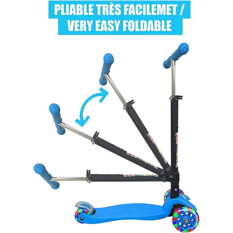 Monkidz blauwe verlichte scooter met 3 wielen