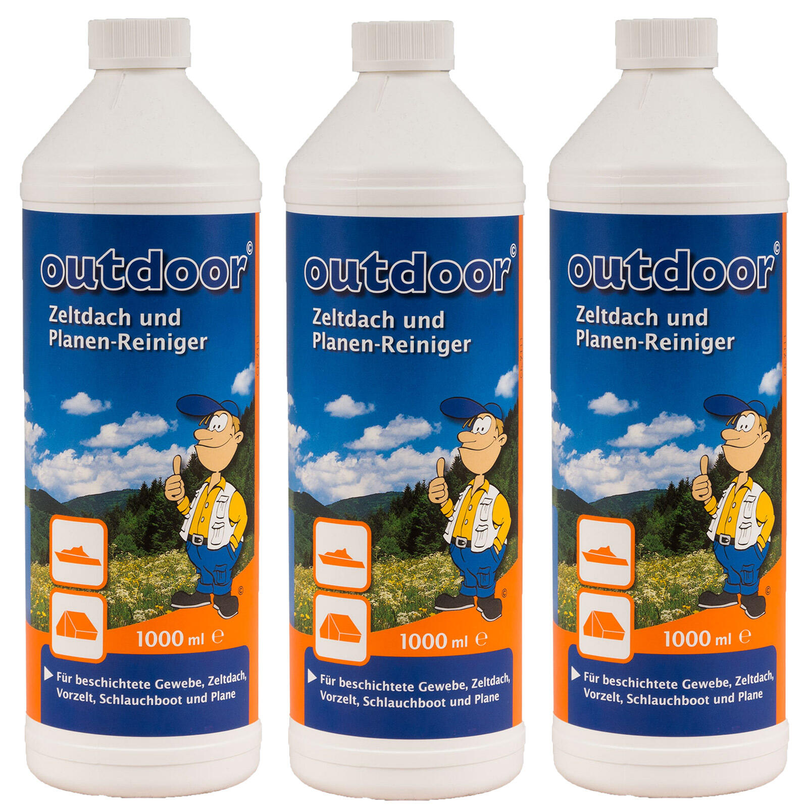 OUTDOOR INTERNATIONAL 3x 1L Zeltdach & Planen Reiniger PVC Bootreiniger Textil Gewebe Reiniger