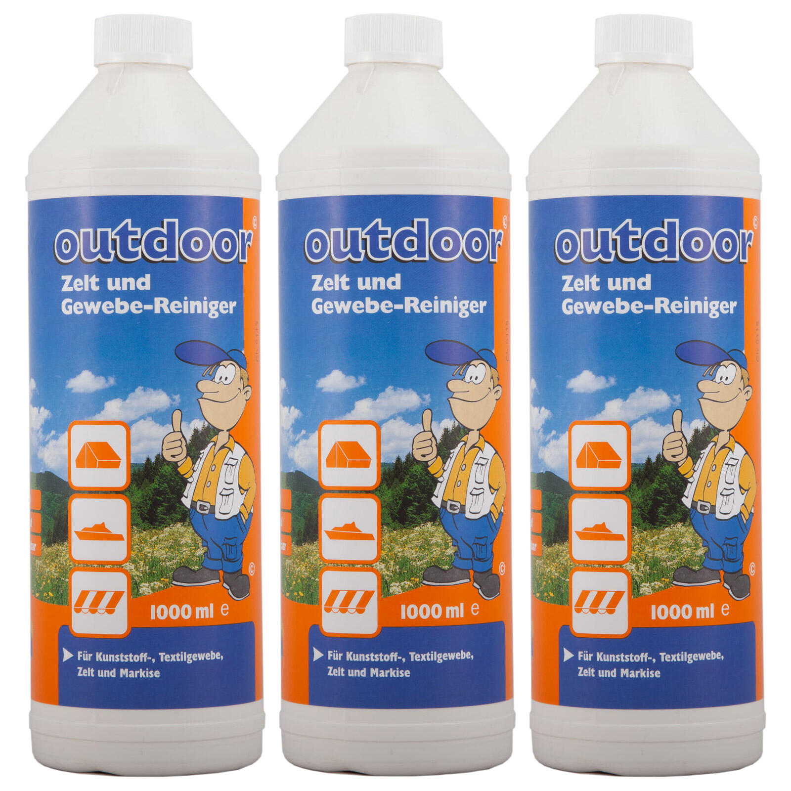 OUTDOOR INTERNATIONAL 3 x 1L Zelt & Gewebe Reiniger PE Polyester Markisenreiniger Boot Textil