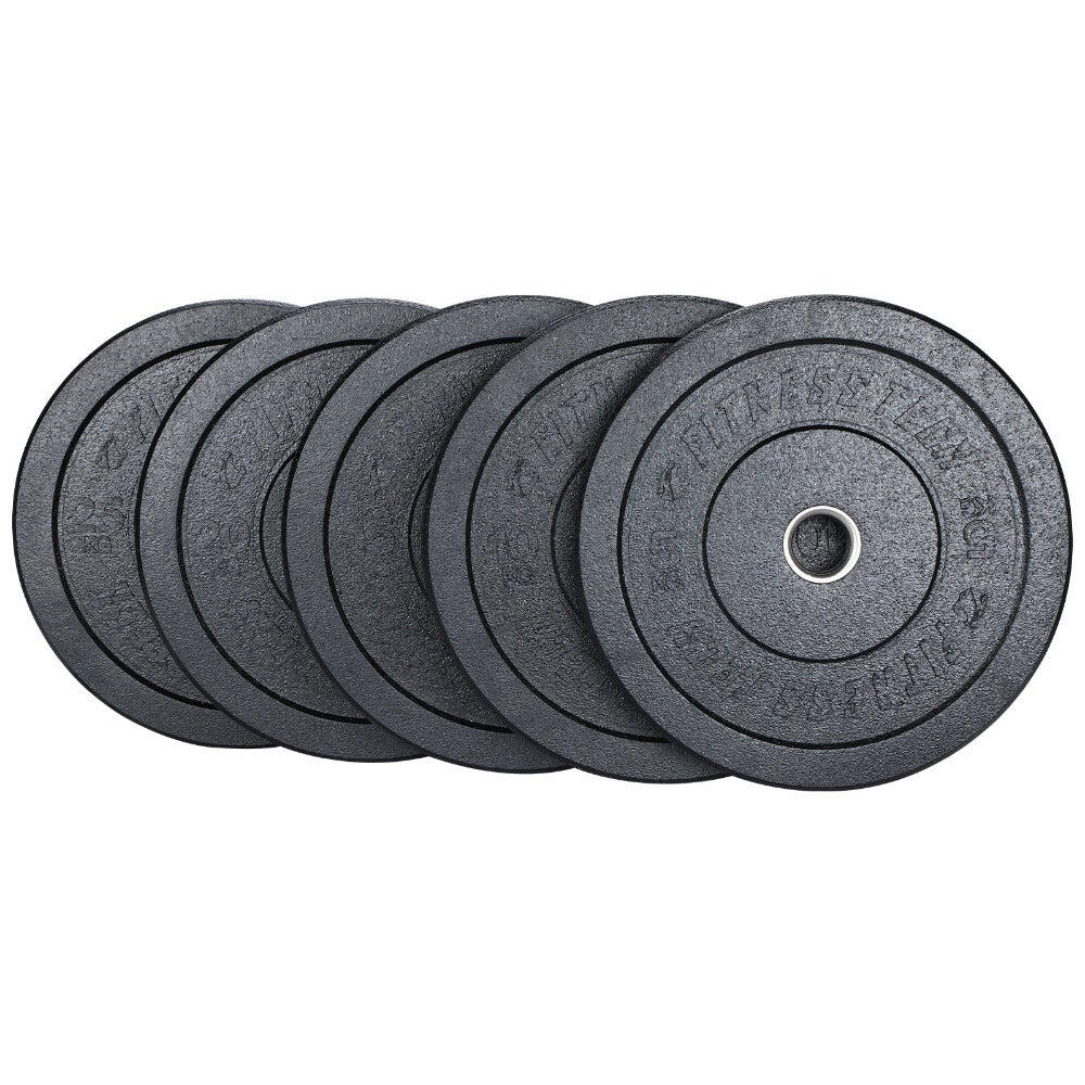 Fitness Tech - Set 150kg Disques Bumper Hi Temp Black 5 À 25kg Haute Résistance - Disque Bumper Haltérophilie - Noir - Decathlon
