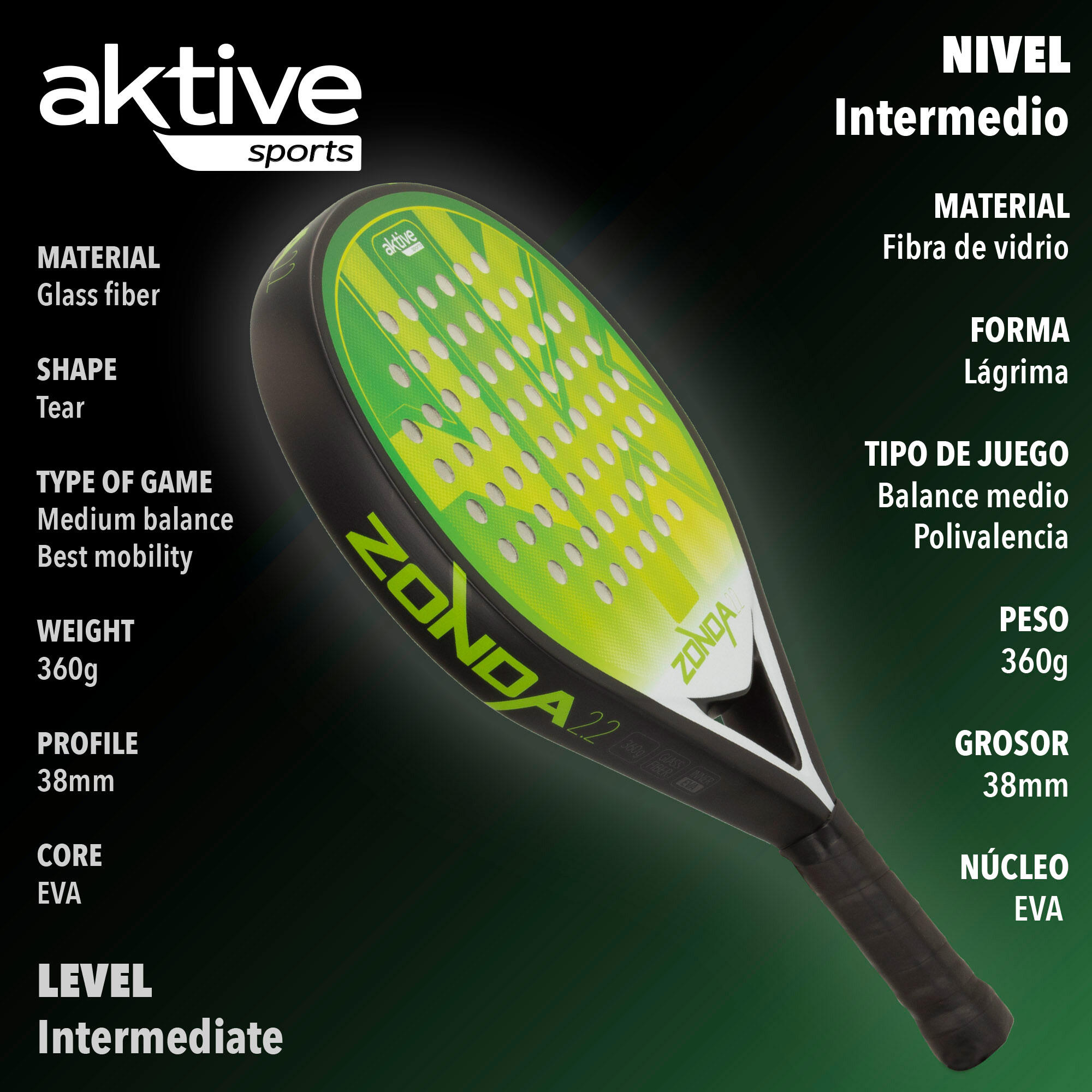 Pala de pádel nivel intermedio Aktive Zonda 2.2 Potencia-Control 2/7