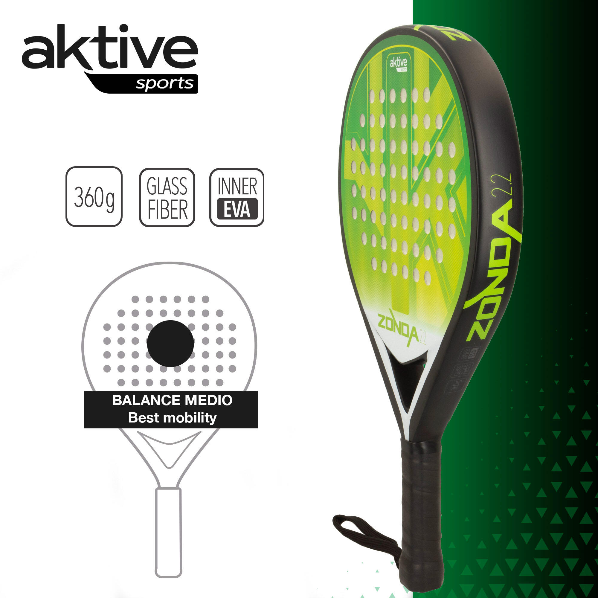 Pala de pádel nivel intermedio Aktive Zonda 2.2 Potencia-Control 4/7