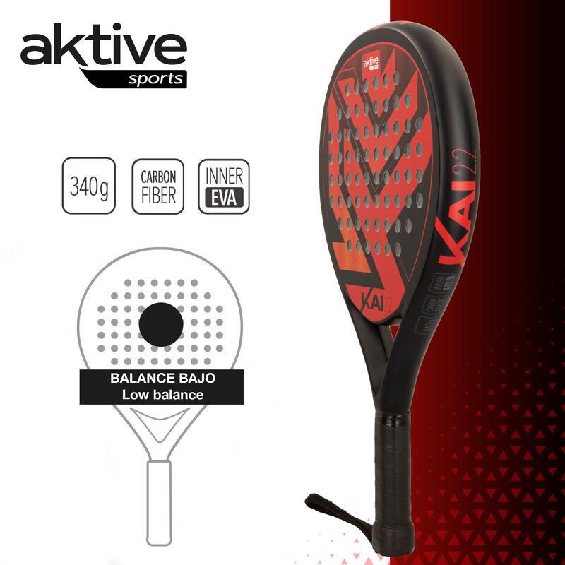 AKTIVE Kai 2.2 Control, Raquette de padel défensive. 38mm, 340 gr, Rouge