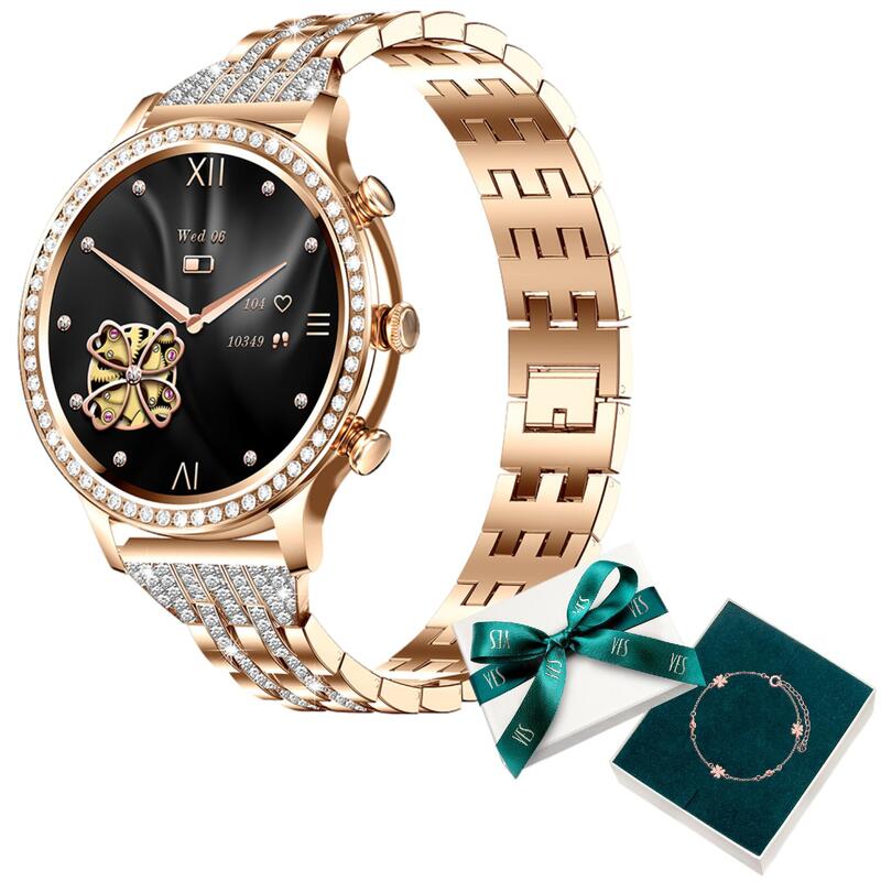 Smartwatch damski zegarek Manta Diamond Lusso złoty z bransoletką YES