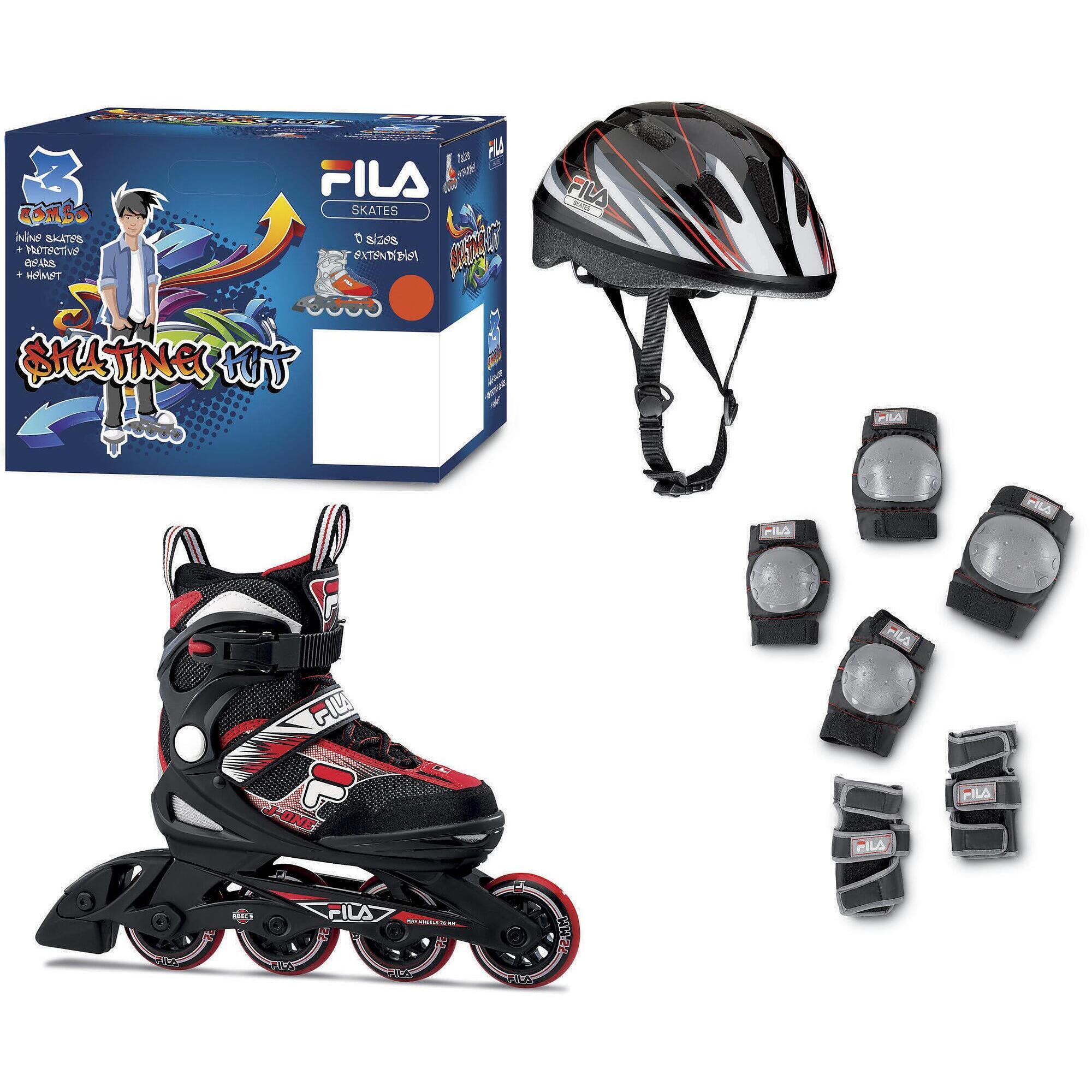 Fila Skates - Pack Fila Jr J-one Noir/rouge T36-40 + Tripack + Casque - Rollers En Ligne - Noir|rouge - Decathlon