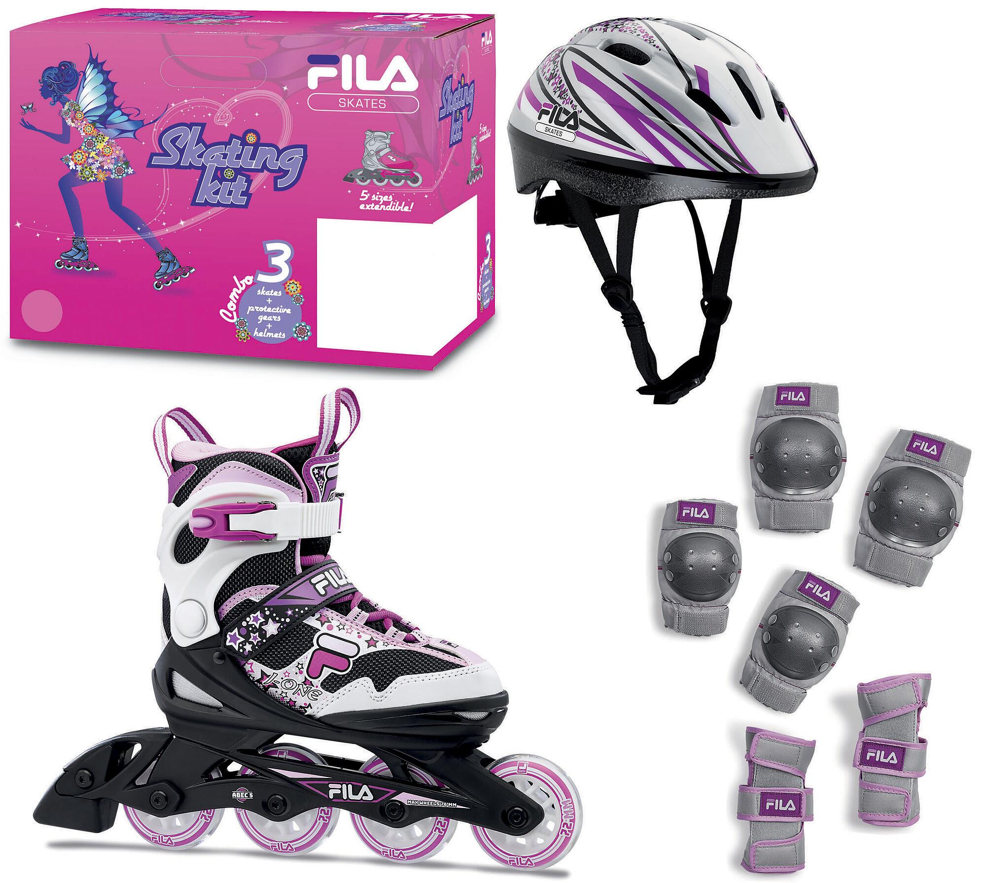 FILA SKATES Set Pattini in Linea, Protezioni e Caschetto per Bambina J-ONE G Combo 3