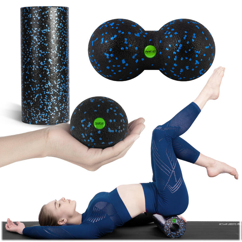 Zestaw do masażu roller wałek + piłka do masażu + piłka podwójna Neo-Sport