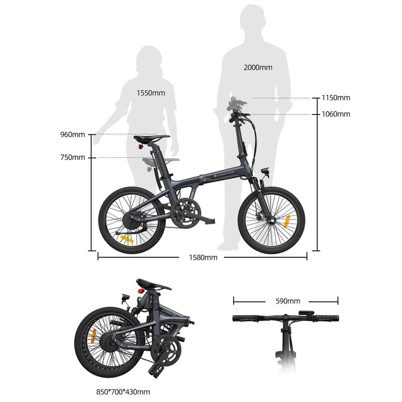 ADO Air20Pro Vélo électrique Pliable, Entraînement par Courroie, Moteur Bafang