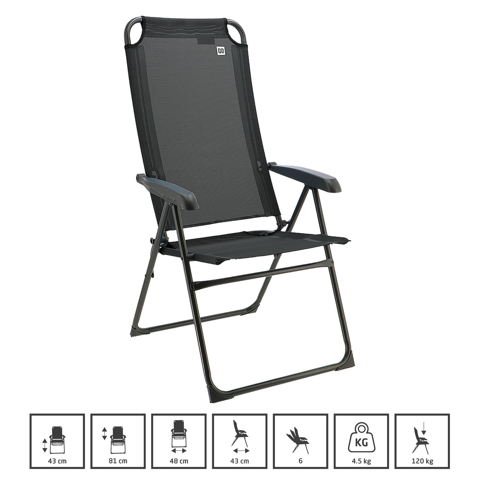 Campingstuhl Lago Liege Stuhl Faltstuhl Klappstuhl Verstellbar 120 kg 2/5