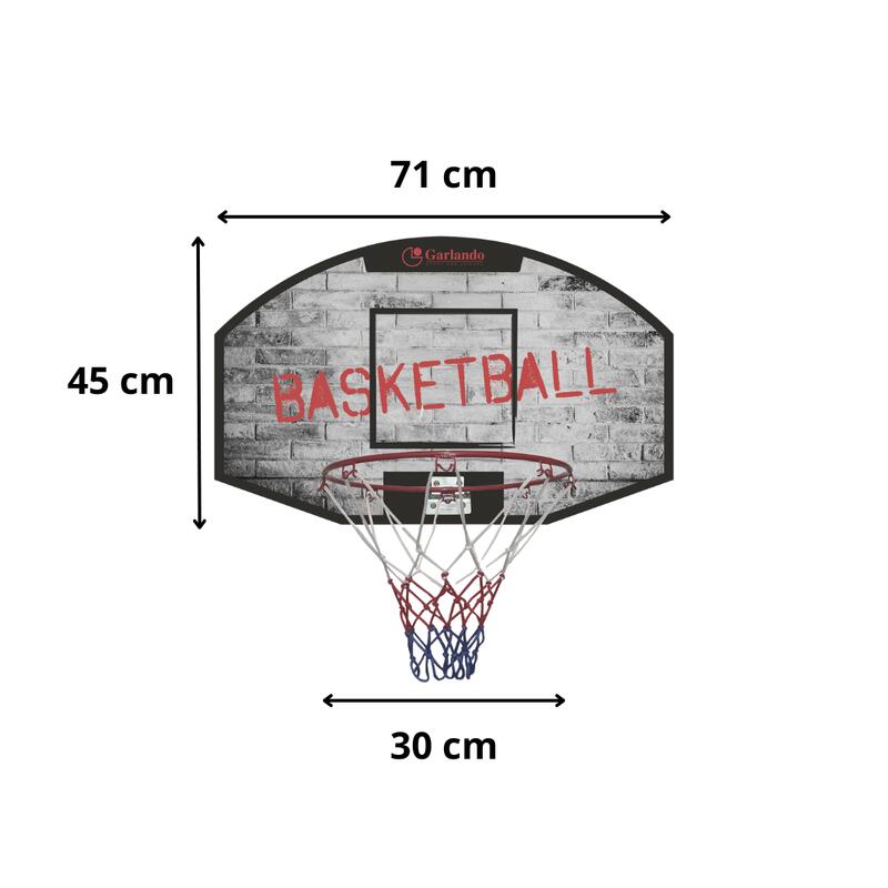 Basketbalbord - Portland - 71 x 45 cm - Basketbalring met Bord en Net