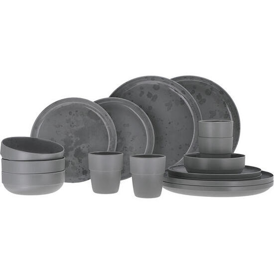 Melamine servies Palma camping reis keramiek look 16 delig