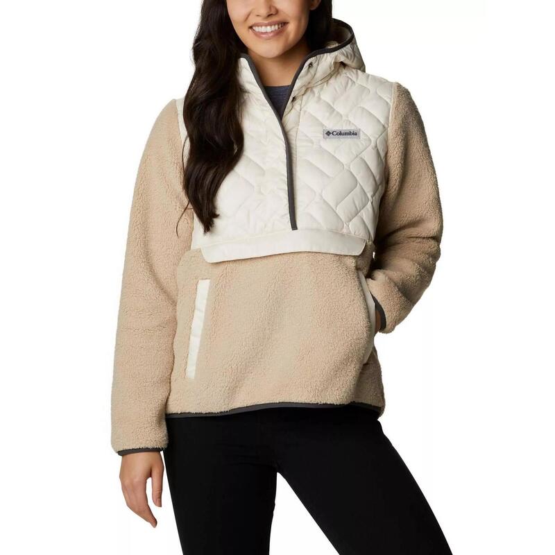 Sweet View Fleece Hooded Pullover Street Jacket - Sand