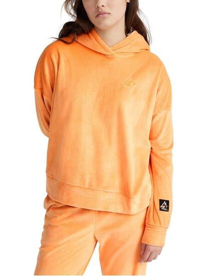 Fleecepullover Velour Hoodie Fleece Damen - orange
