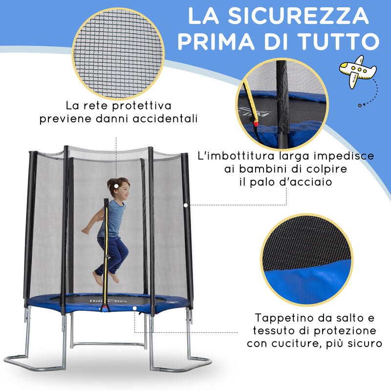 HOMCOM Trampolino Elastico per Bambini e Adulti con Rete di Sicurezza, Blu