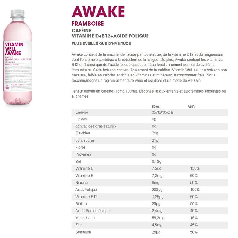 VITAMIN WELL AWAKE (500ml) - Boisson enérgétique Framboise avec caféine