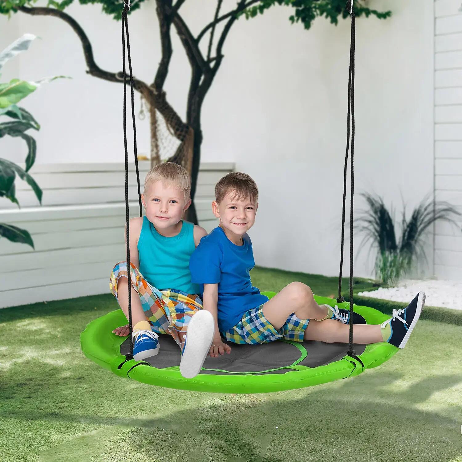 Balançoire nid d'oiseau ronde Ø 110 cm vert 2/5