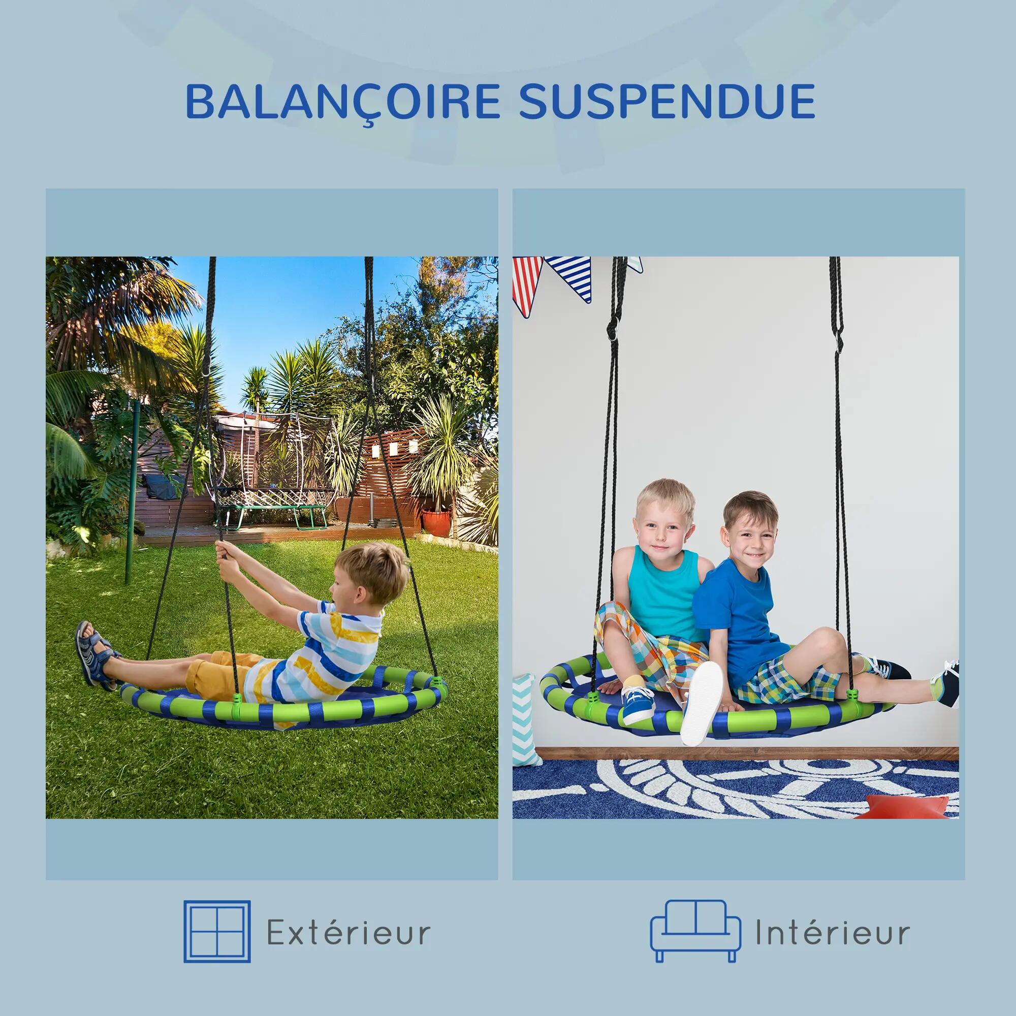 Balançoire nid oiseau ronde Ø 100 x 120-180H cm bleu vert 5/5