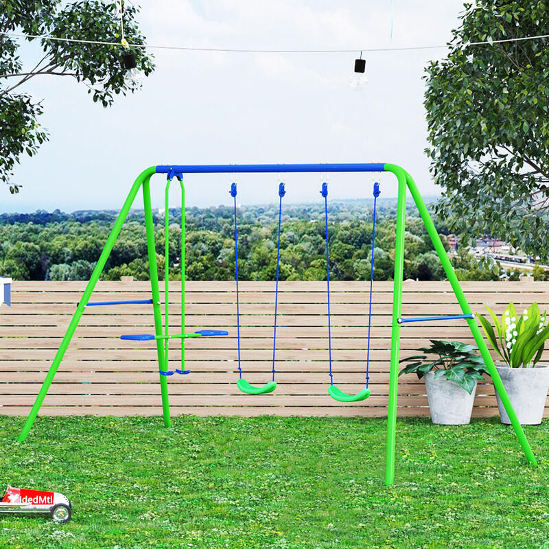 Outsunny Set de Joacă pentru Grădină cu 1 Leagăn Dublu Și 2 Leagăne simple