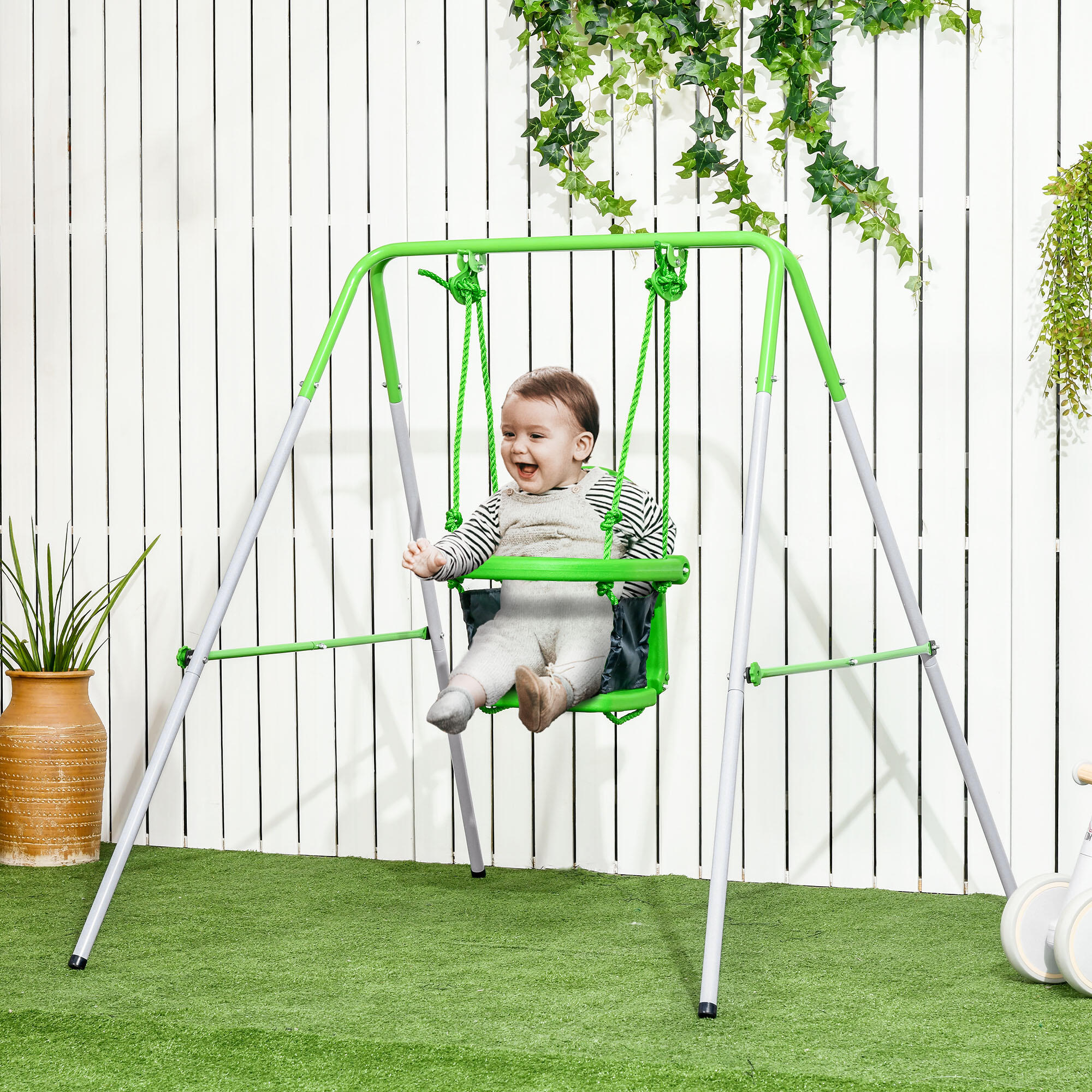 Outsunny Altalena per Bambini 6-36 Mesi da Giardino e Salotto Verde 2/7
