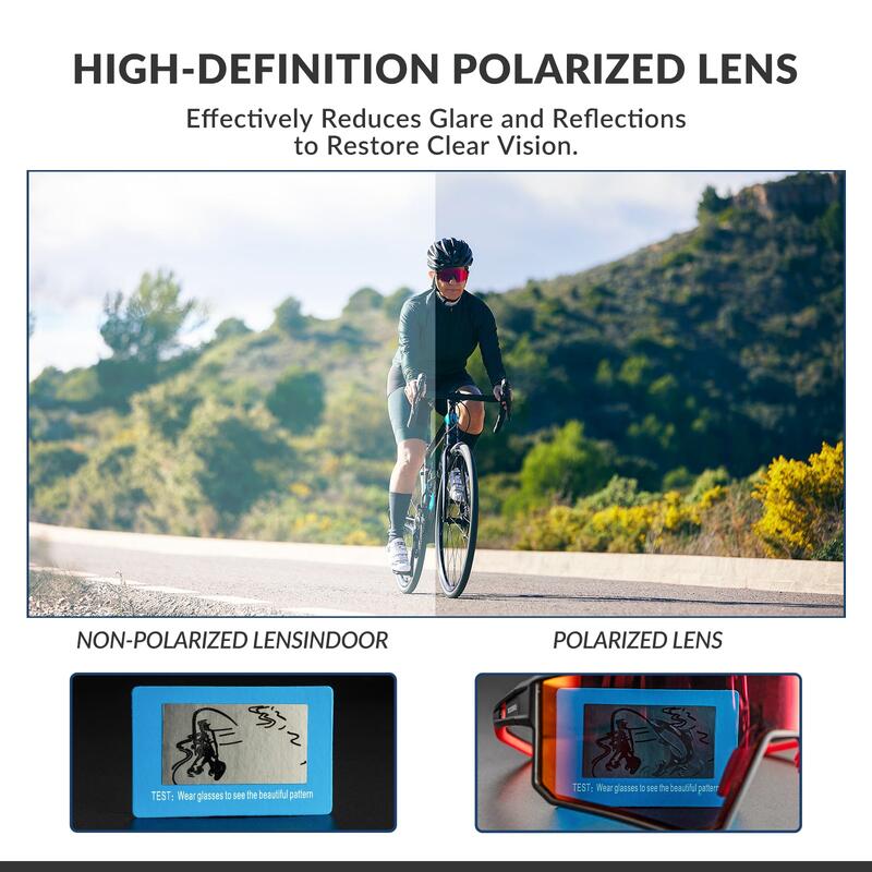 Lunettes de Vélo Polarisées Unisexe Adultes Anti-UV400 Rouge