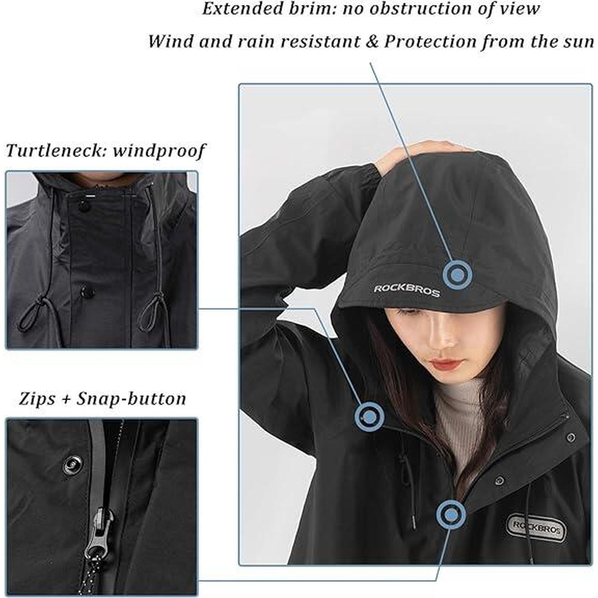 Veste Pluie Unisexe Manteau à Capuche Imperméable Noir XL