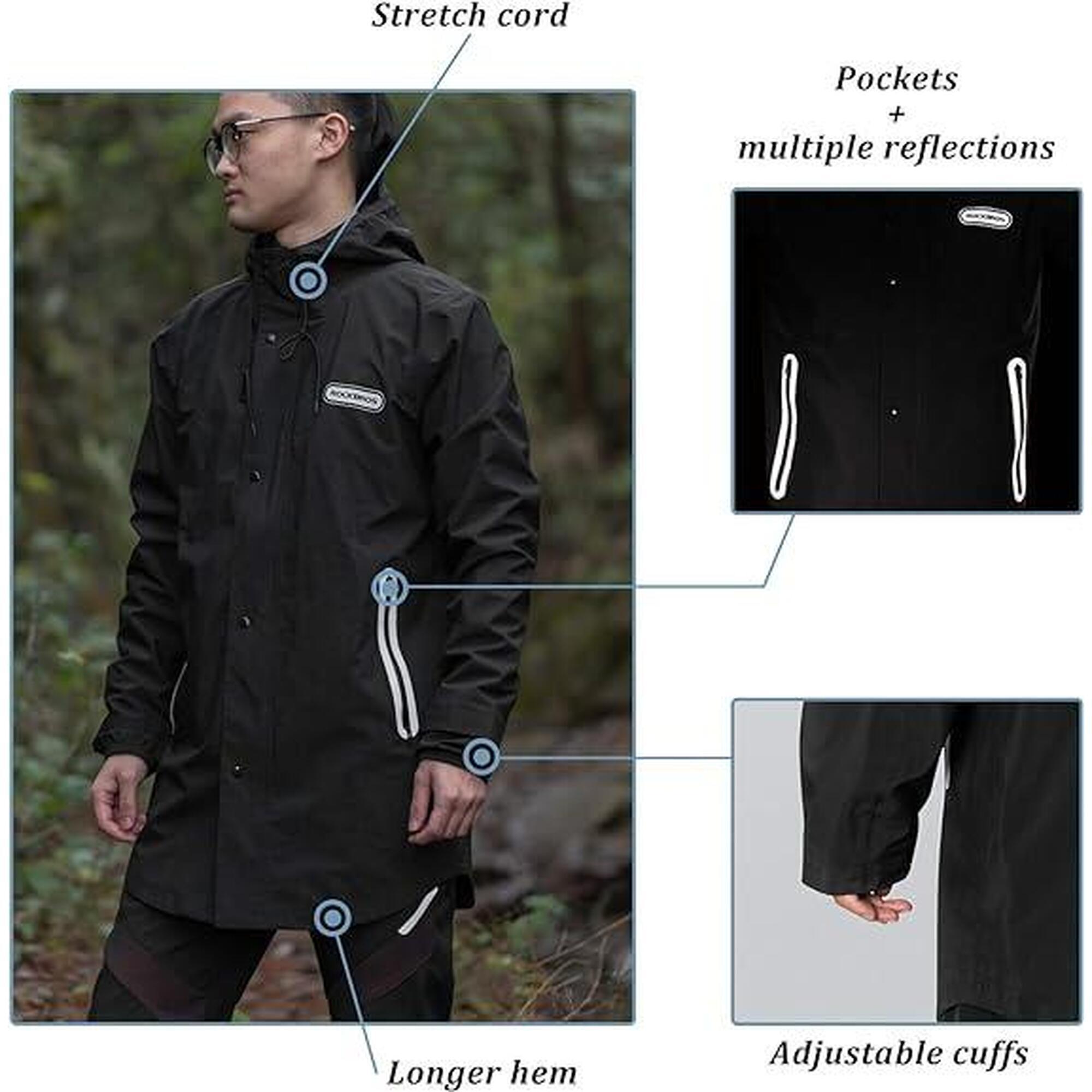 Veste Pluie Unisexe Manteau à Capuche Imperméable Noir XL