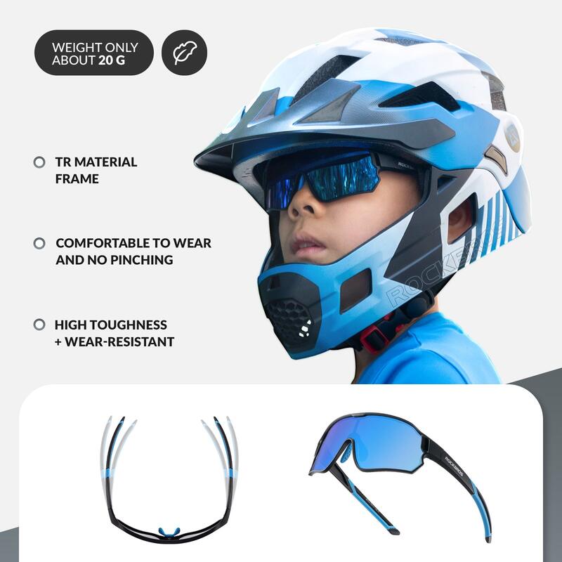 Gepolariseerde Fietsbril voor Kinderen met UV400-bescherming Zwart en Blauw