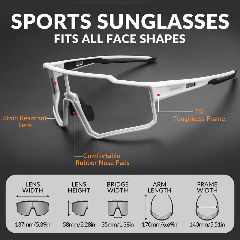 Fotochromische Uniseks Fietsbril voor Volwassenen met UV400-Bescherming Wit