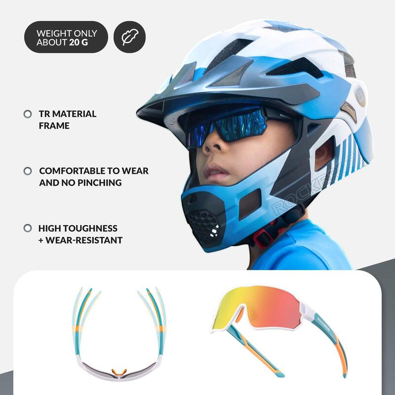 Lunettes de Vélo Polarisées pour Enfant Anti-UV400 Blanc Vert