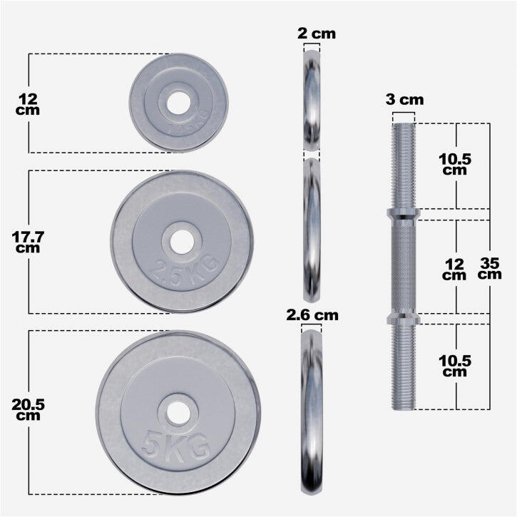 Set Dumbells 30 kg - Halterset - Chroom - 30 mm - Dumbbell