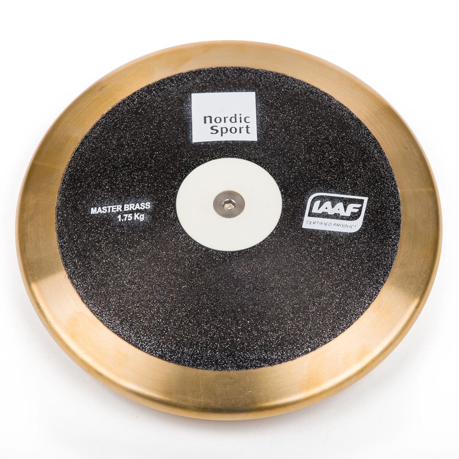 Wettkampfdiskus Master 1,75 kg Leichtathletik Unisex Schwarz-Gold 1/2