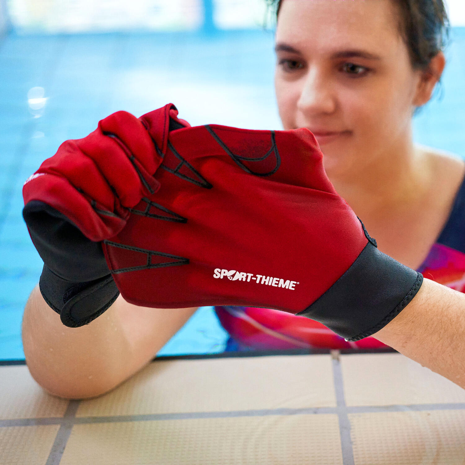 Aqua-Fitness-Handschuhe Rot M 25x18 cm Schwimmen Unisex Rot 2/4