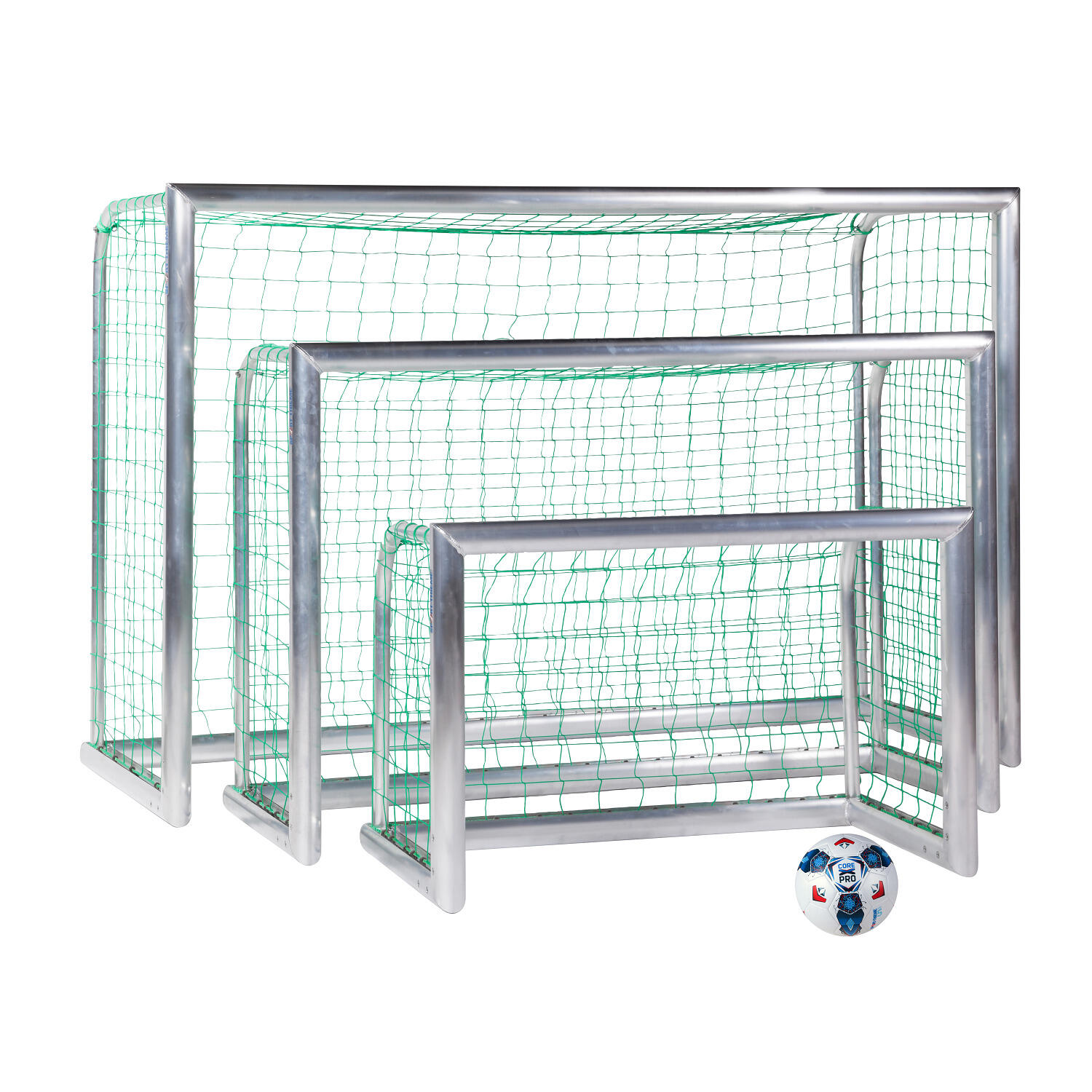 Mini-Fußballtor Professional Kompakt, Alu-Naturblank Inkl. Netz, grün (MW 10 3/6