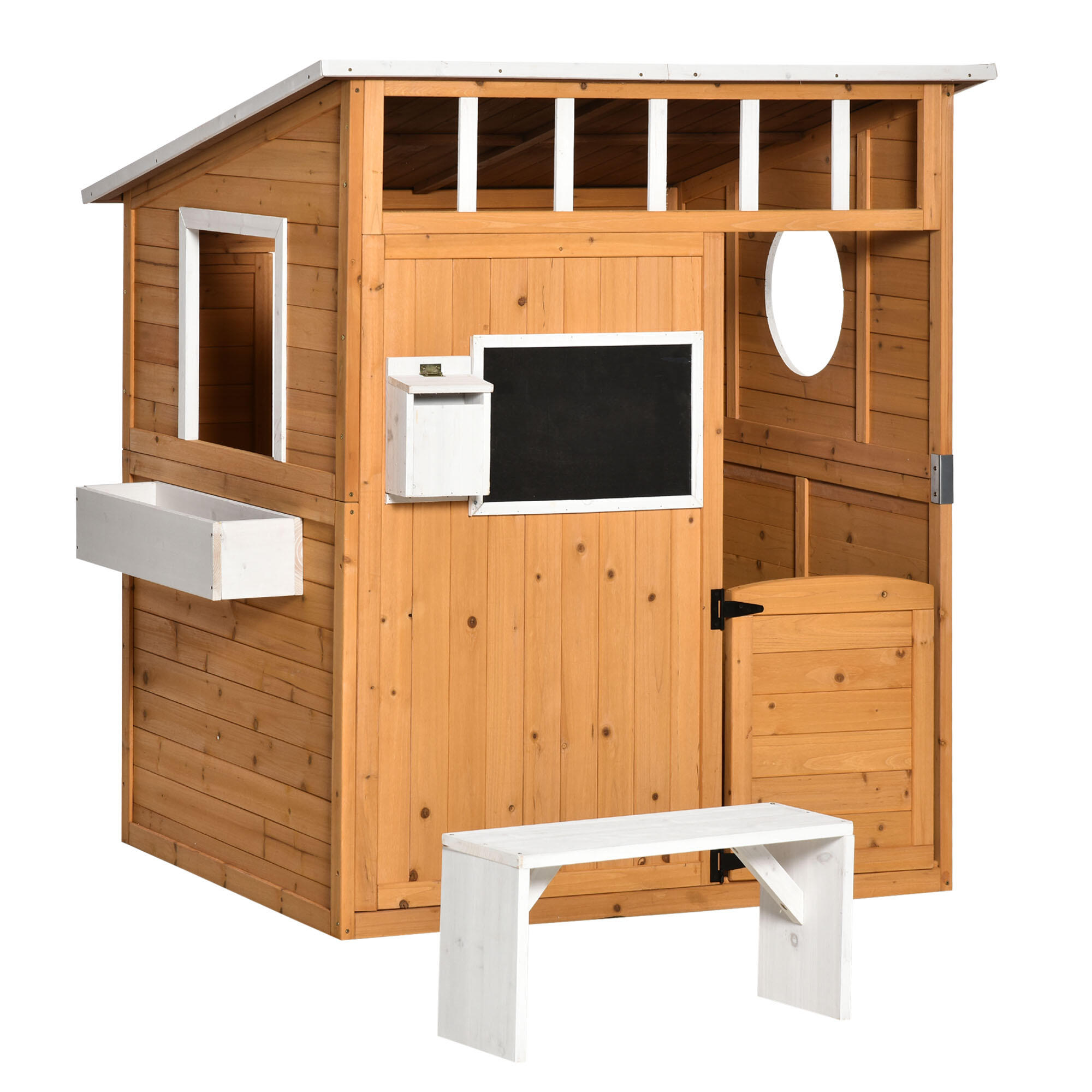 OUTSUNNY Casa Infantil de Madeira Outsunny 122x108x135.5 cm Cor de madeira natural
