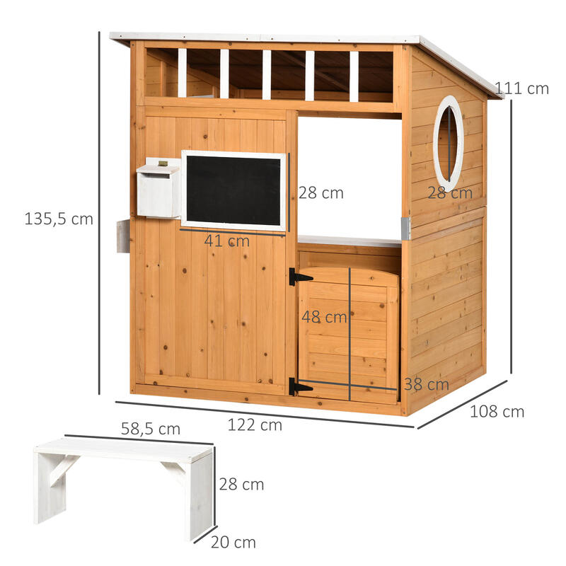 Casa Infantil de Madeira Outsunny 122x108x135.5 cm Cor de madeira natural