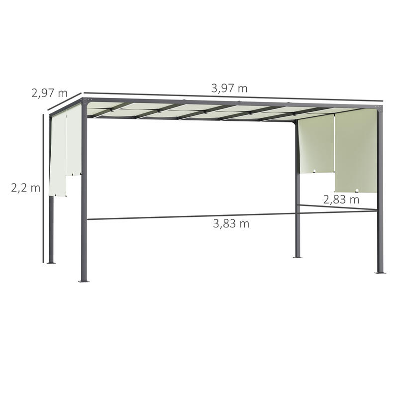 Pérgola de jardín con techo retráctil Outsunny 297x397x220 cm crema