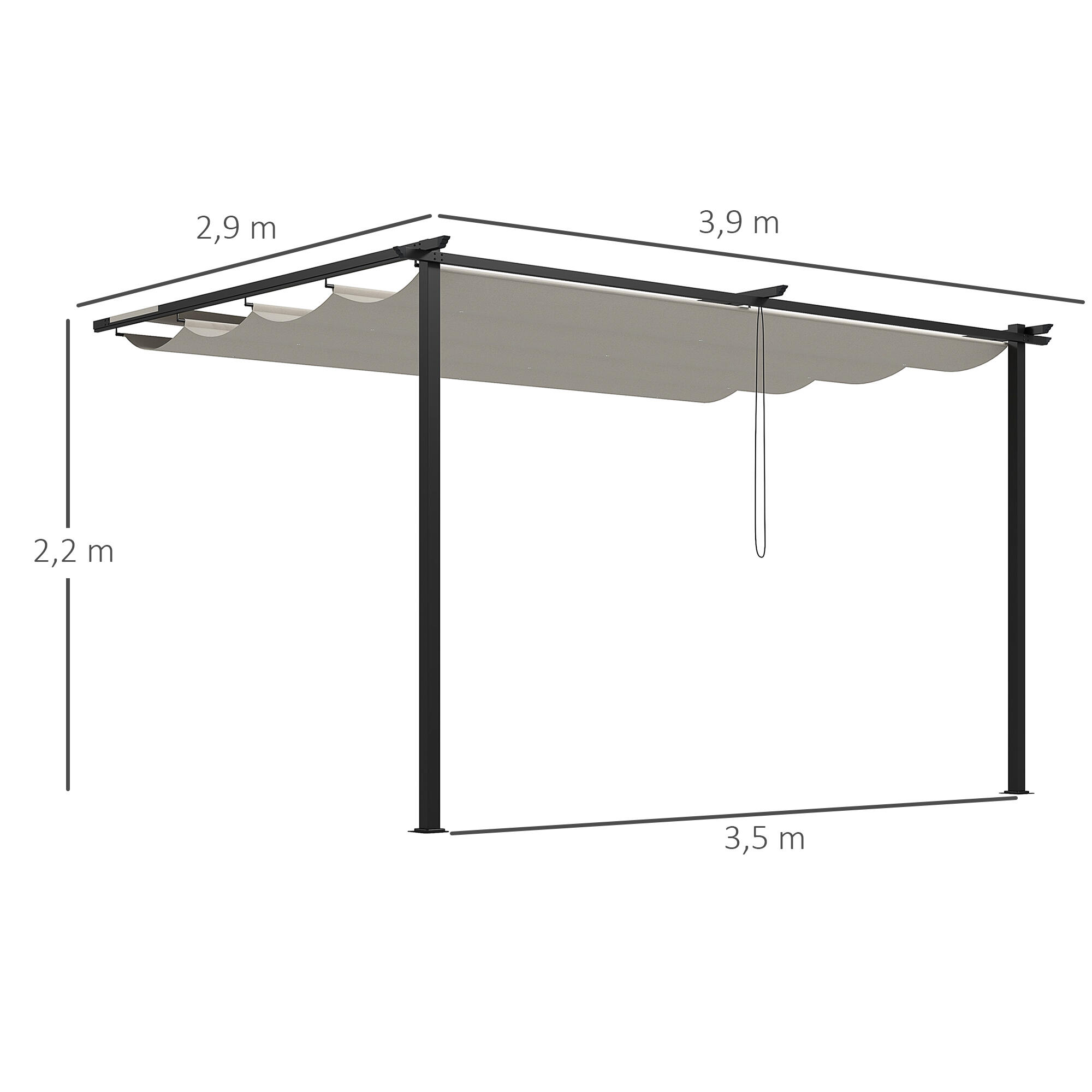Pérgola de parede 390x290x220 cm creme branco Outsunny 3/7