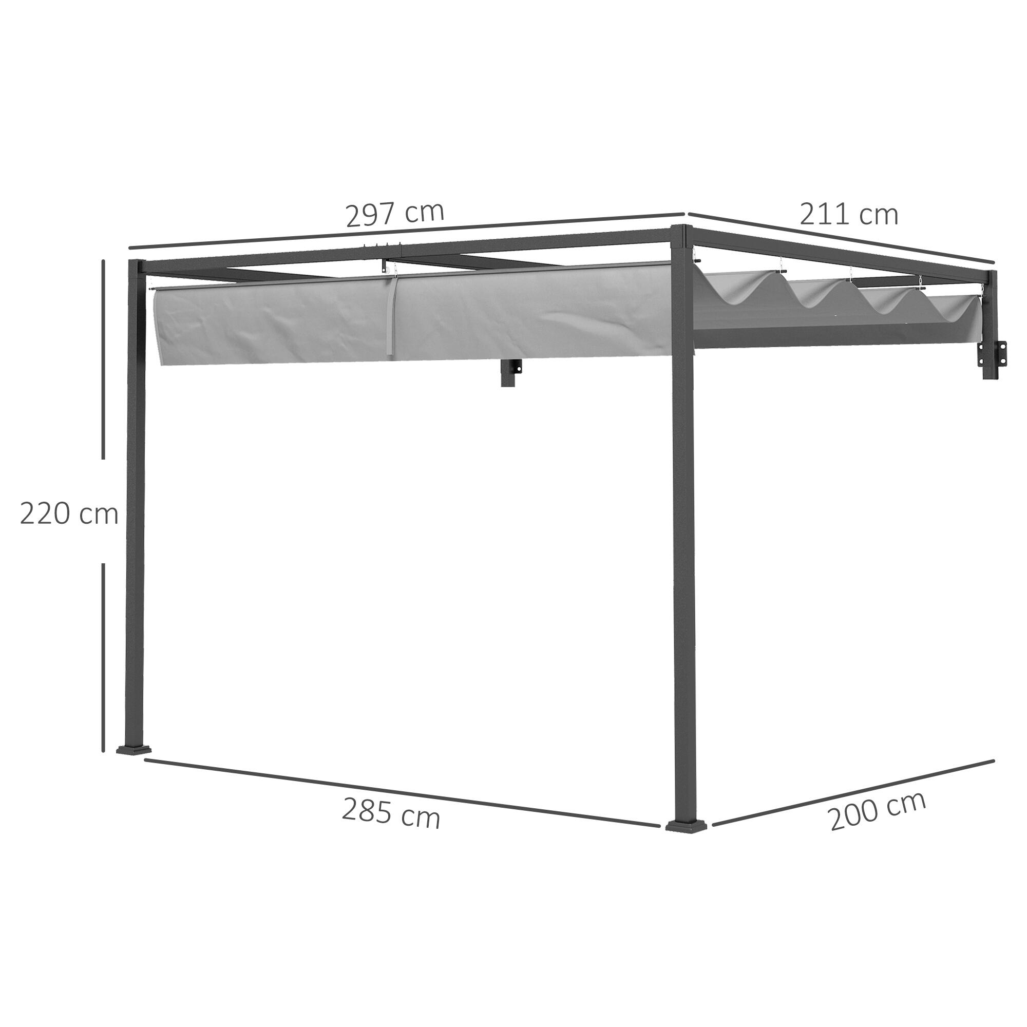 Pérgola de Parede 297x211x220 cm Cinzento Outsunny 3/7