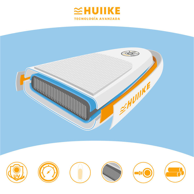 Opblaasbaar Supboard met Premium Accessoires, HUIIKE, Blauw, Hoge Stabiliteit 6/7