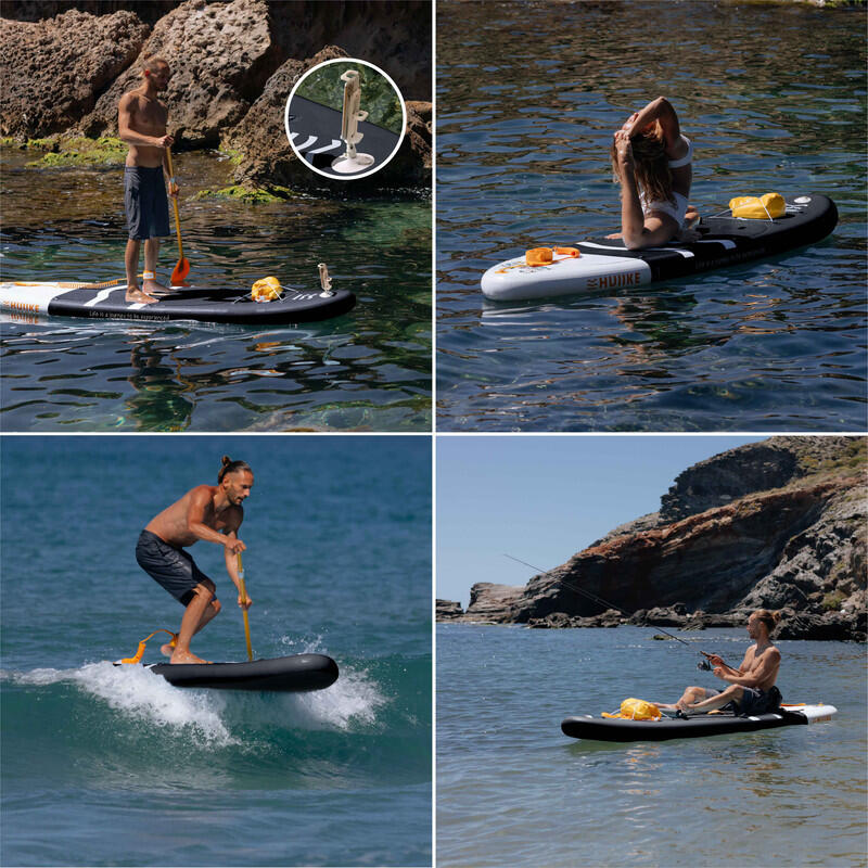 Opblaasbaar Supboard met premium accessoires, HUIIKE, Zwart, Hoge Stabiliteit