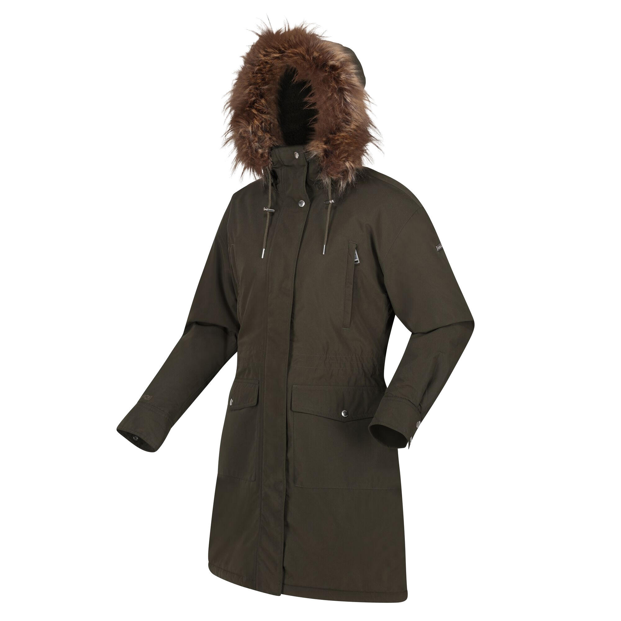 Womens/Ladies Shiloh Faux Fur Trim Parka (Dark Khaki) 3/5