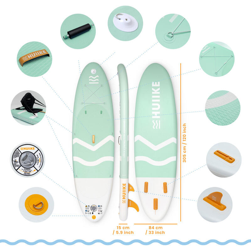 Segunda Mano - Tabla Paddle Surf Hinchable Accesorios Premium, HUIIKE, Verde