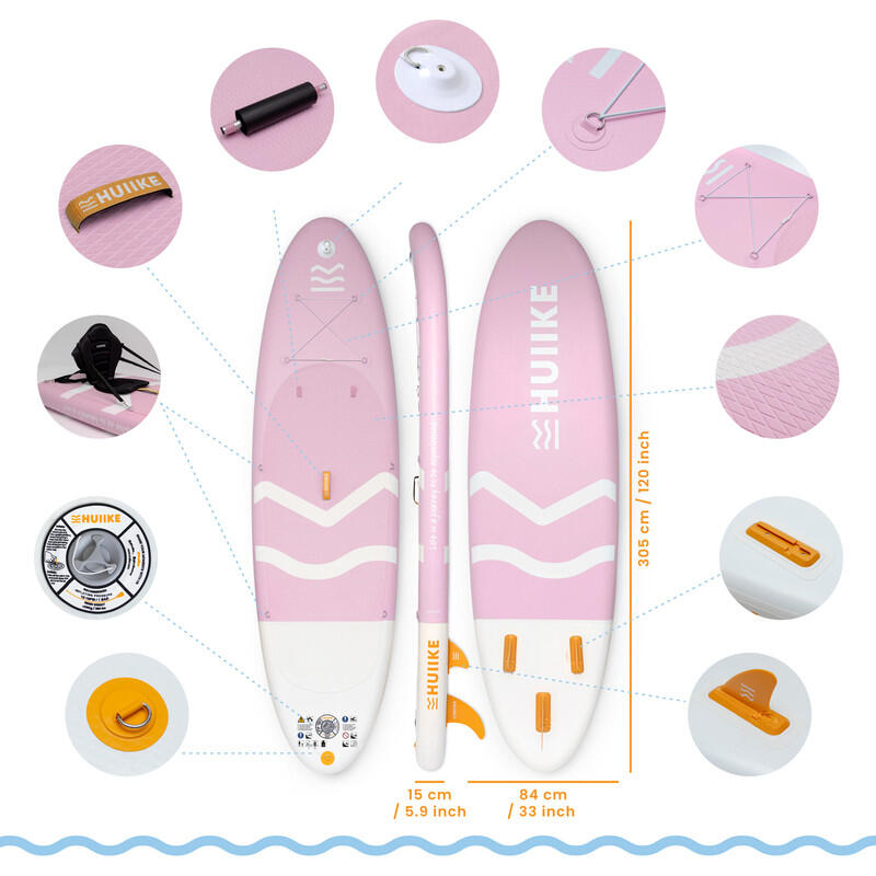 Segunda Vida - Tabla Paddle Surf Hinchable Accesorios Premium, HUIIKE, Rosa