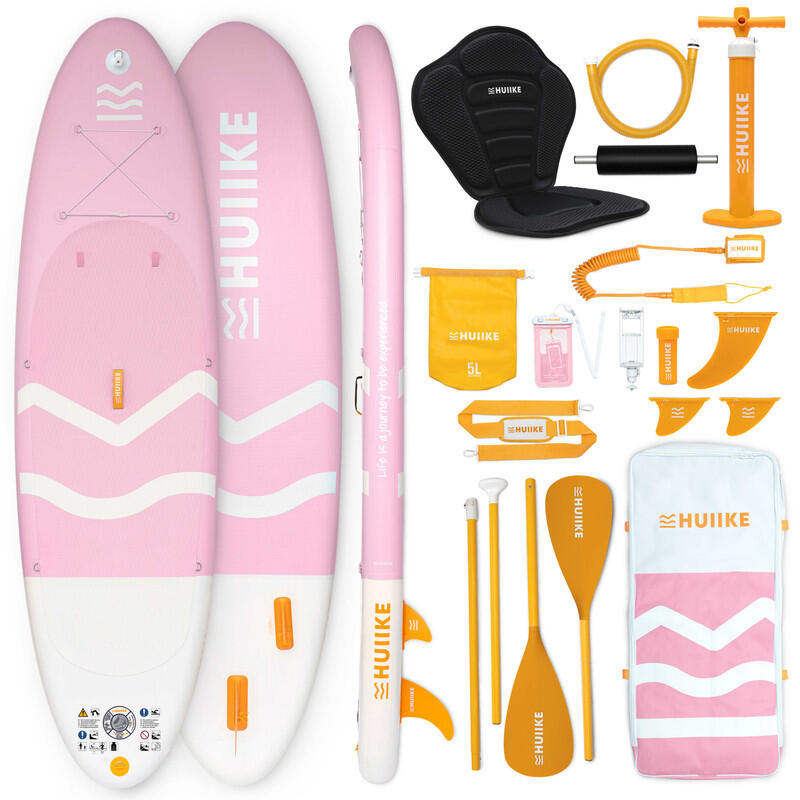 Huiike - Paddle Gonflable Adulte Accessoires Premium, Huiike, Rose, Haute Stabilité - Set De Stand Up Paddle - Rose|vert - 305 Mm - Decathlon