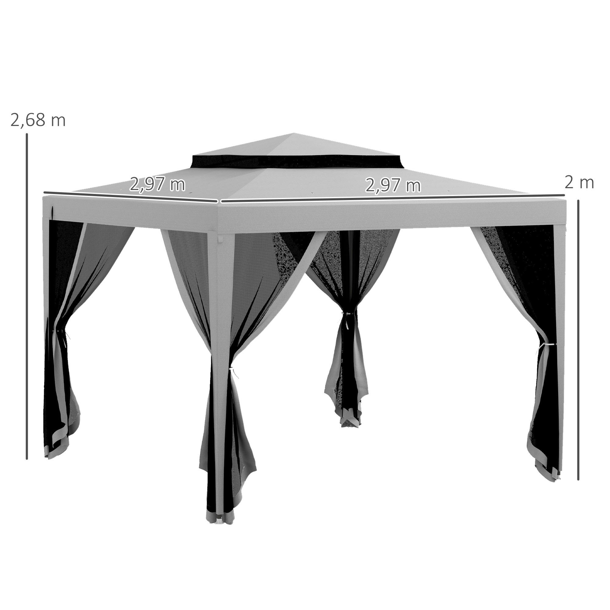 Pérgola de exterior Outsunny 297x297x268 cm cinzento 3/7