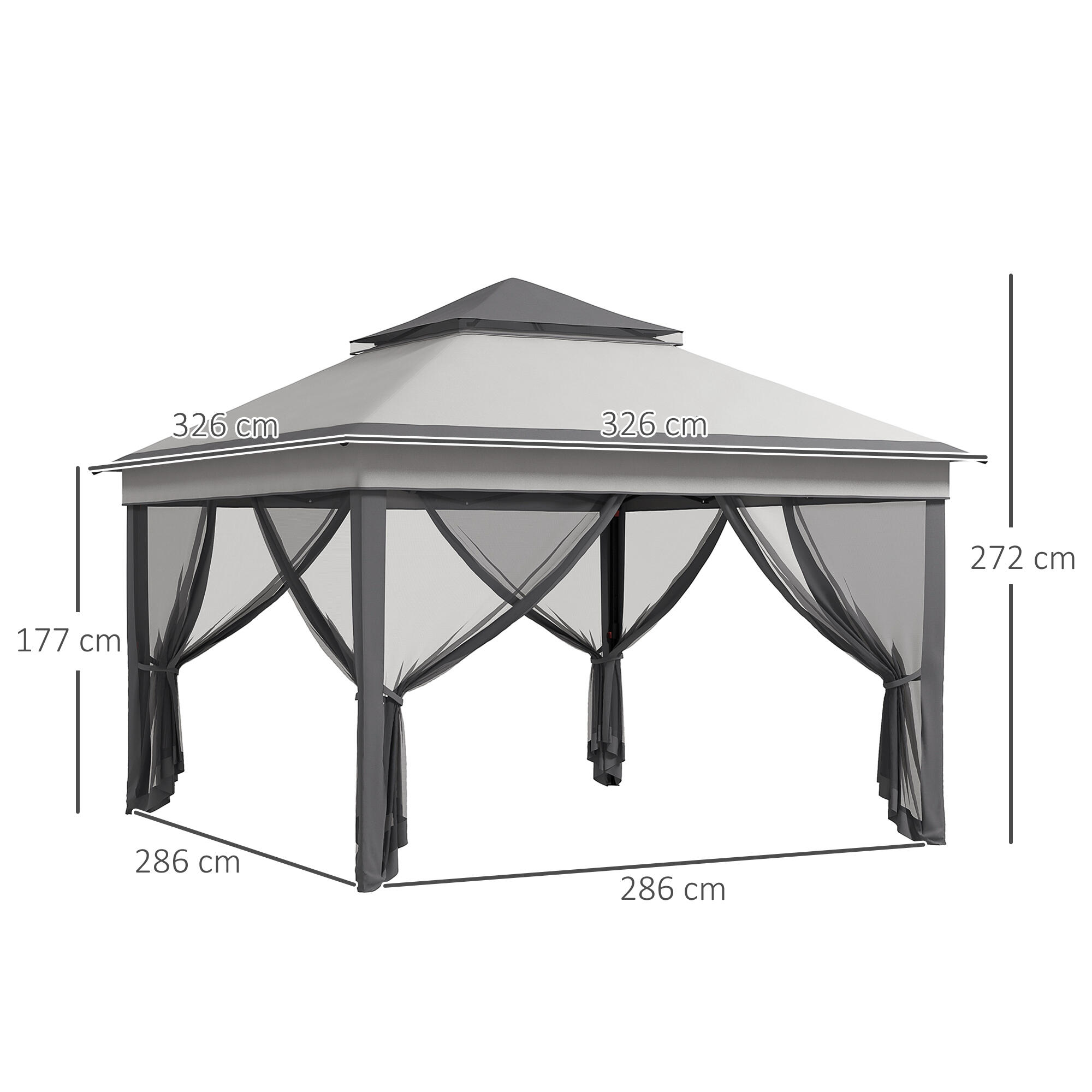 Tenda dobrável 326x326x272 cm cinzento Outsunny 3/7